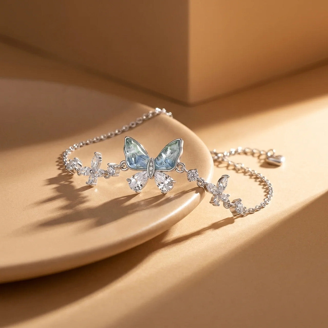 Luxury 925 Silver Butterfly Bracelet with Blue Stone