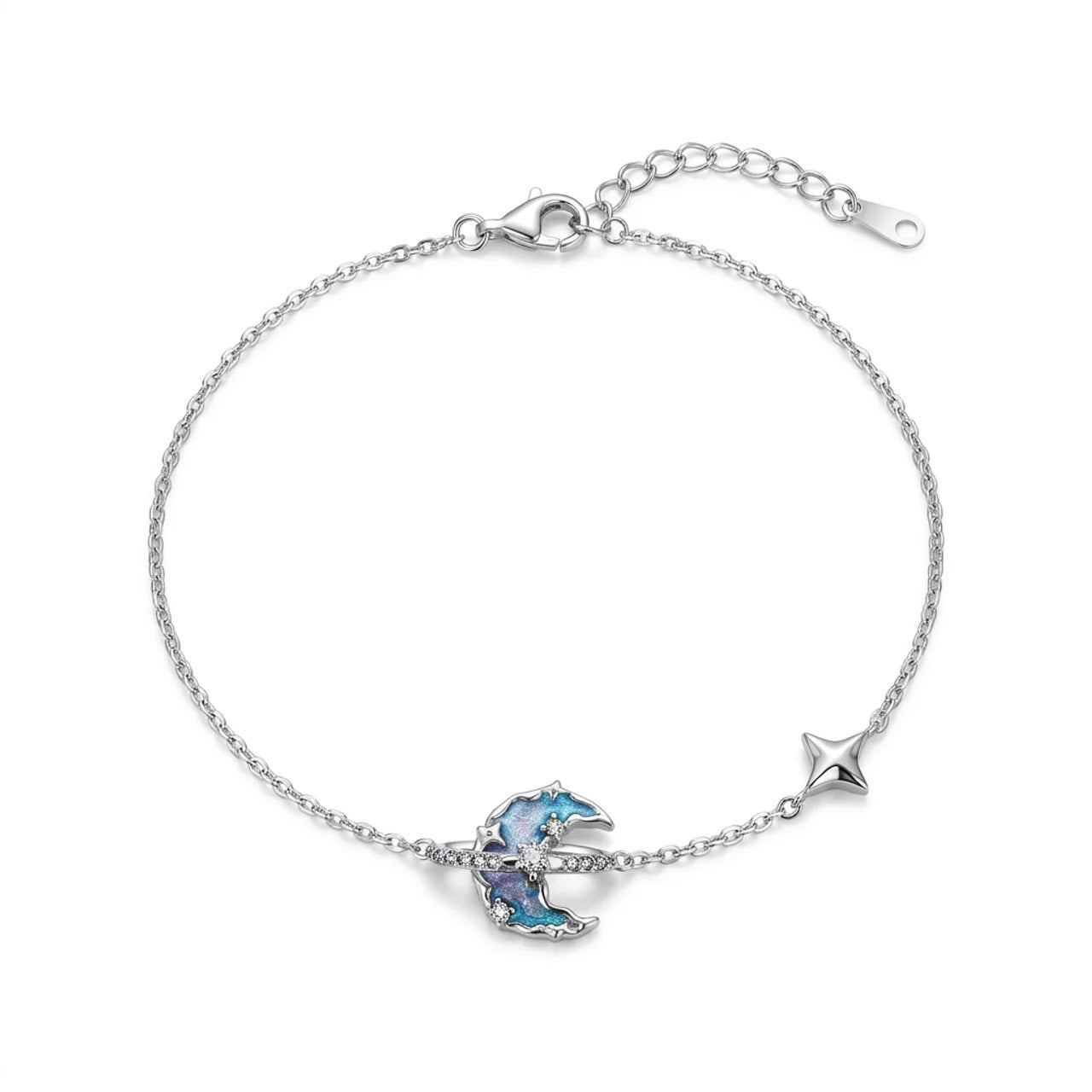 Delicate 925 Silver Bracelet with Blue Heart Stone