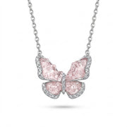 925 Silver Necklace with Pink Butterfly Design and Sparkling Wings