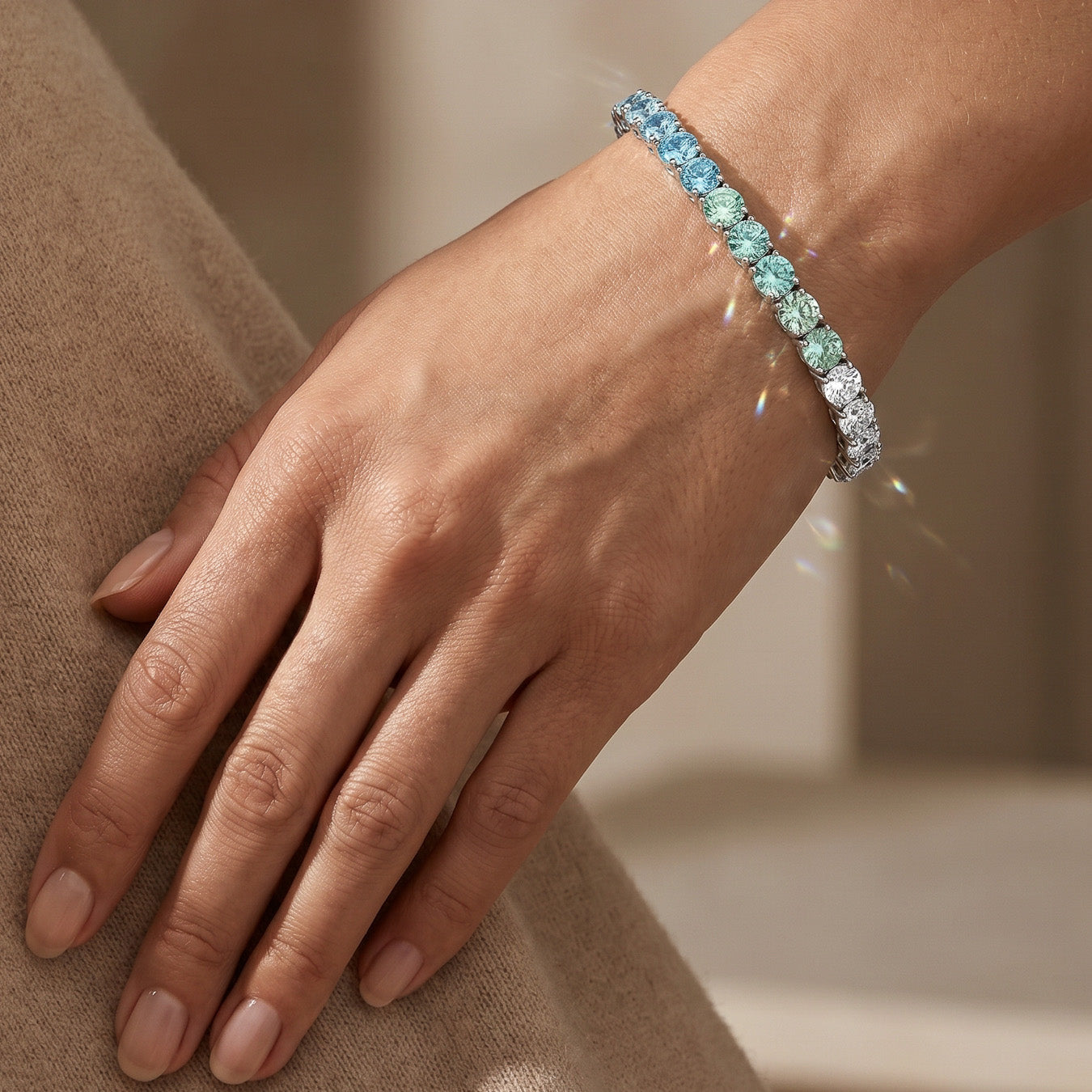  Ocean Ombre Tennis Bracelet -  925 Silver Platinum Plated