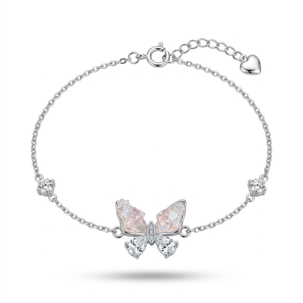 925 Silver Pink Butterfly Bracelet