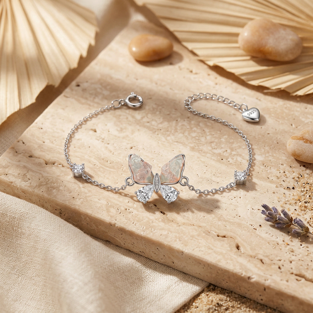 925 Silver Pink Butterfly Bracelet