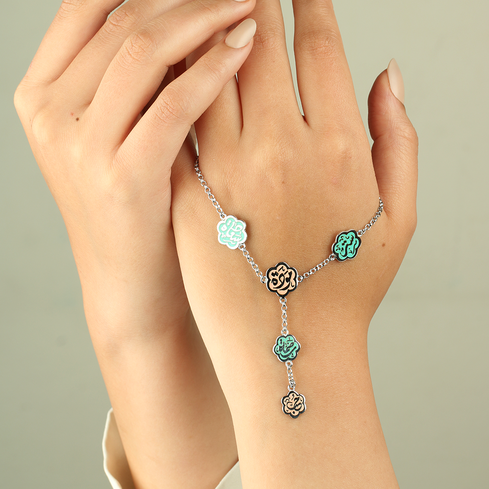 Egyptian Sterling Silver 925 Necklace with a Layered Design Decorated with "Mercy – Protection – Affection – Happiness – Love"