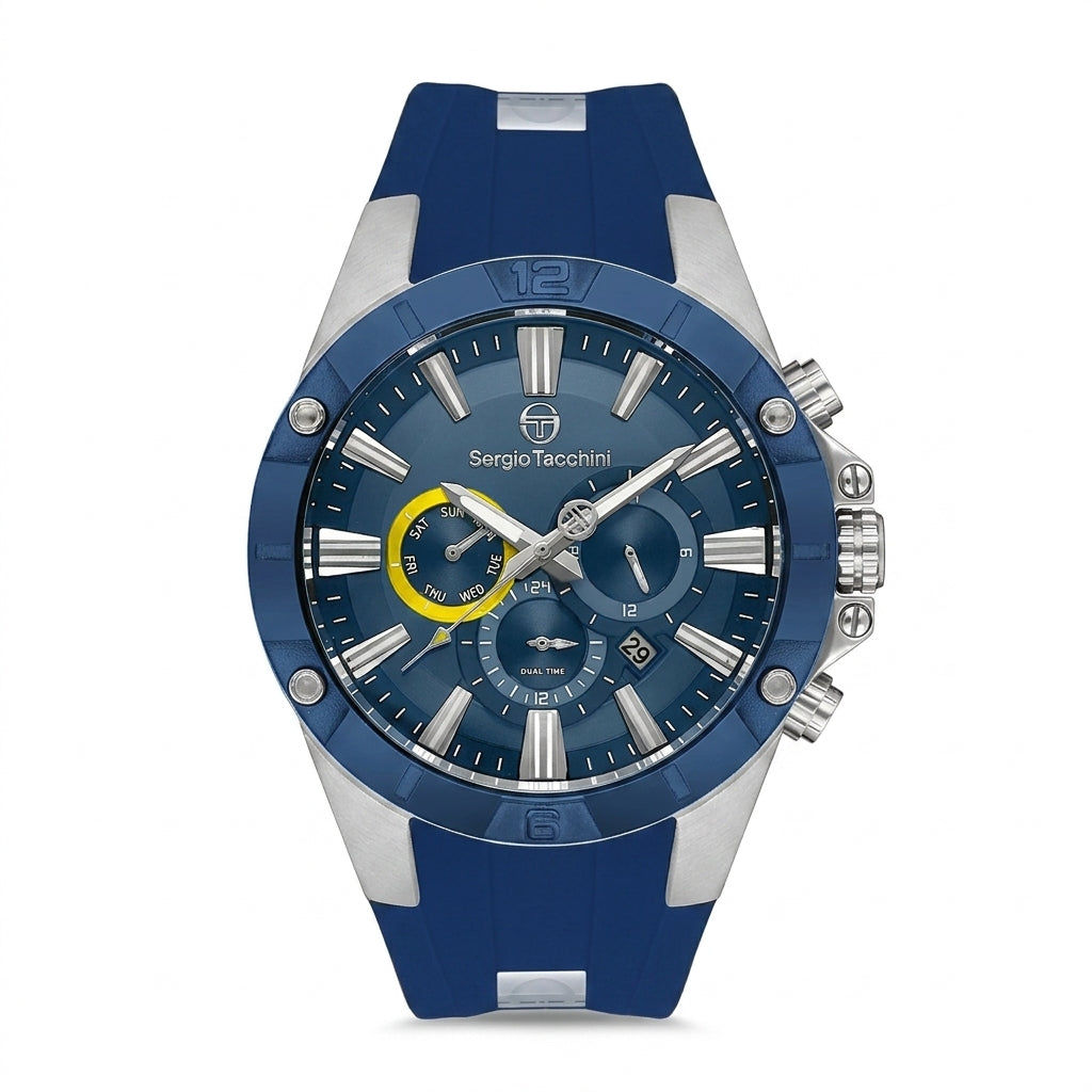 Sergio Tacchini Men's Chronograph Watch – Blue Dial & Blue Silicone Strap