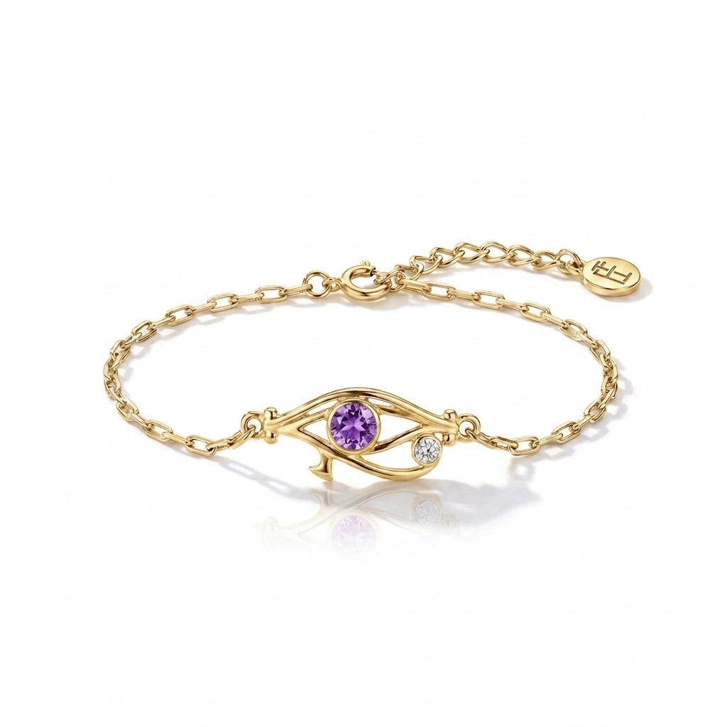 Pharaoh's Eye of Horus Gold Bracelet with Purple Stone 925 Silver