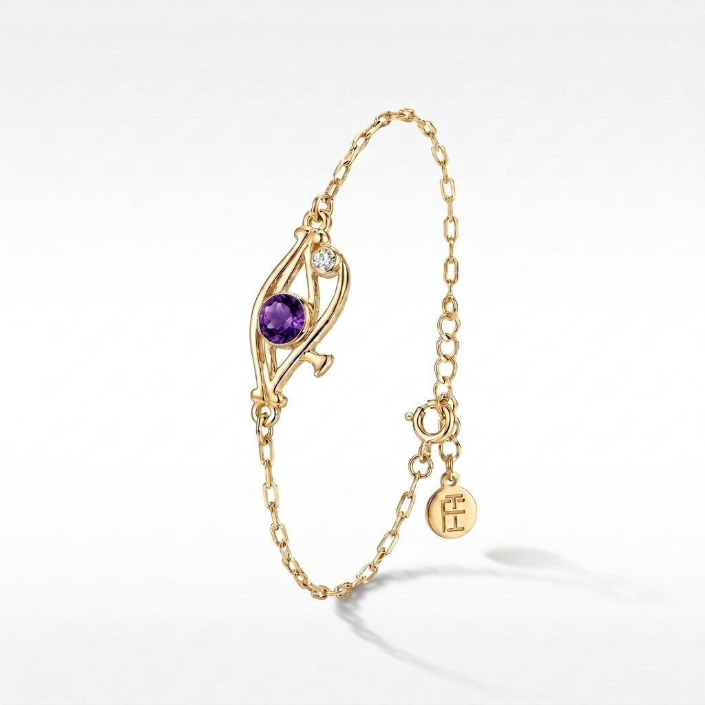 Pharaoh's Eye of Horus Gold Bracelet with Purple Stone 925 Silver