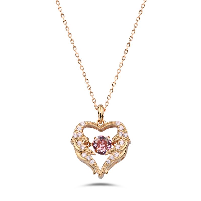 JNRG068 - 925 Sterling Silver Heart and Wing Zircon Necklace
