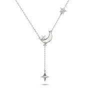 JNW080 - 925 Sterling Silver Crescent Moon and Stars Necklace