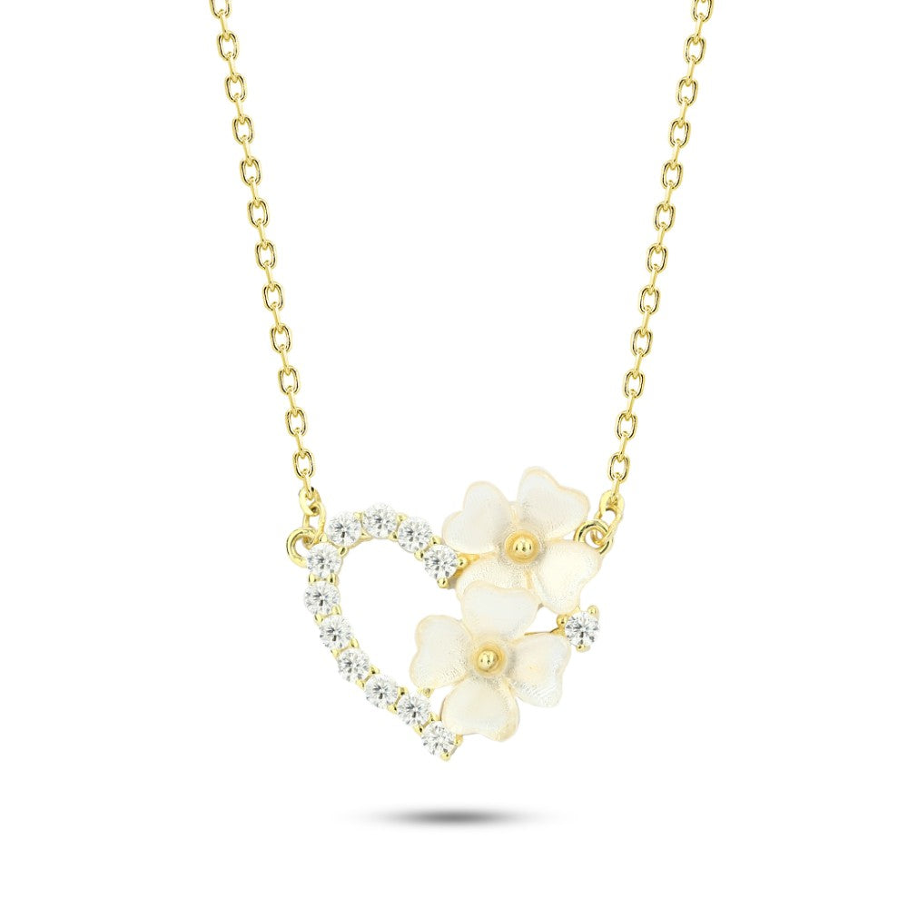 JNW097-G - 925 Sterling Silver Rose-Shaped Heart Necklace