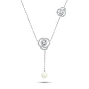 JNZ083 - 925 Sterling Silver Necklace with Zircon Stones and a Pearl Ball