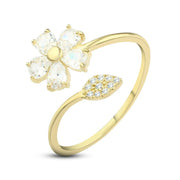 JRZ028-G - 925 sterling silver ring in the shape of a flower, encrusted with zircon stones