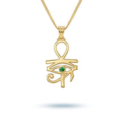 Pharaoh's Eye of Horus Gold Necklace with Green Stone 925 Silver