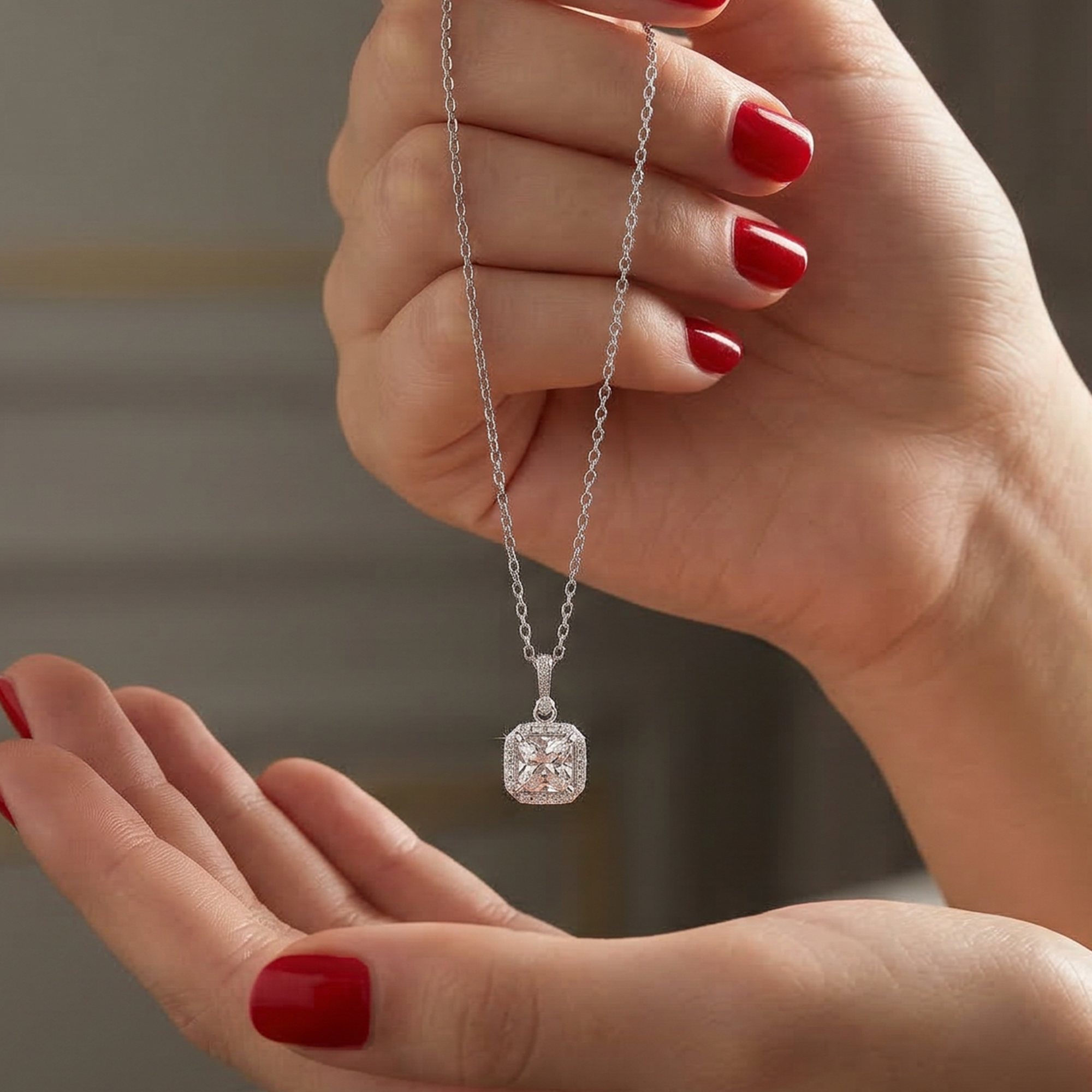 Elegant Sparkling Square Necklace – 925 Silver