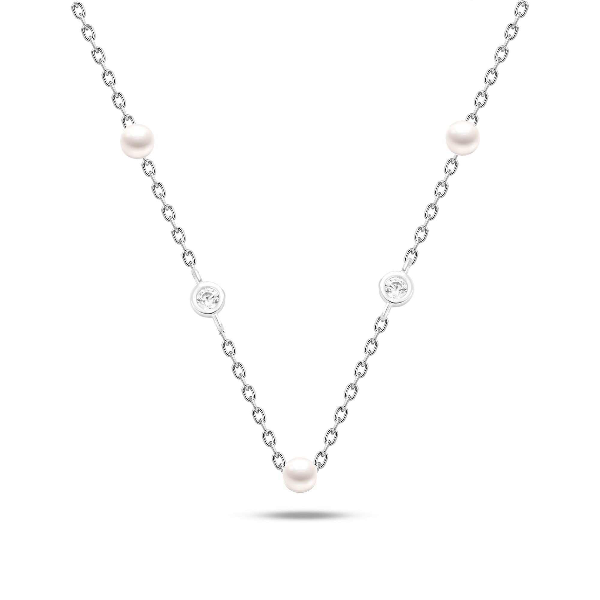 عقد ناعم بلؤلؤ وفصوص لامعة فضة 925