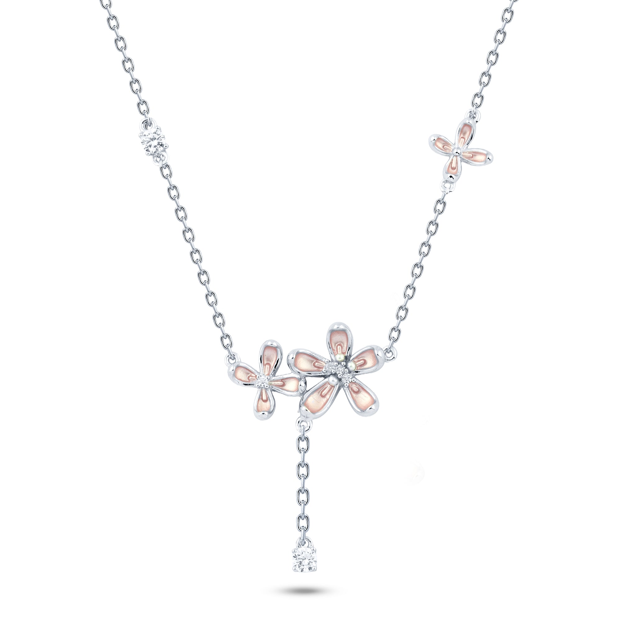 عقد زهور ناعم بلمسة وردي فضة عيار 925