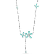 925 Silver Necklace – Dangling Turquoise Flowers with Sparkling Stones