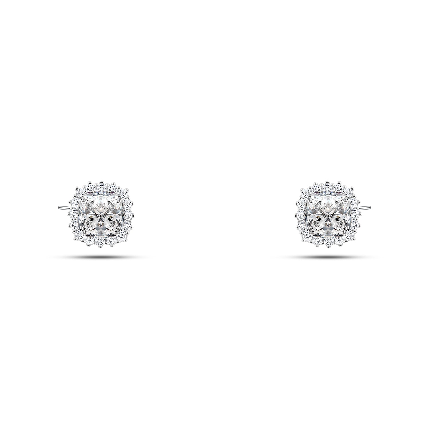 حلق فضة أنيق بتصميم فص مربع لامع – عيار 925