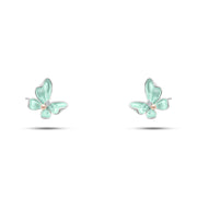 Sky-blue butterfly silver earrings with a sparkling stone – 925 silver