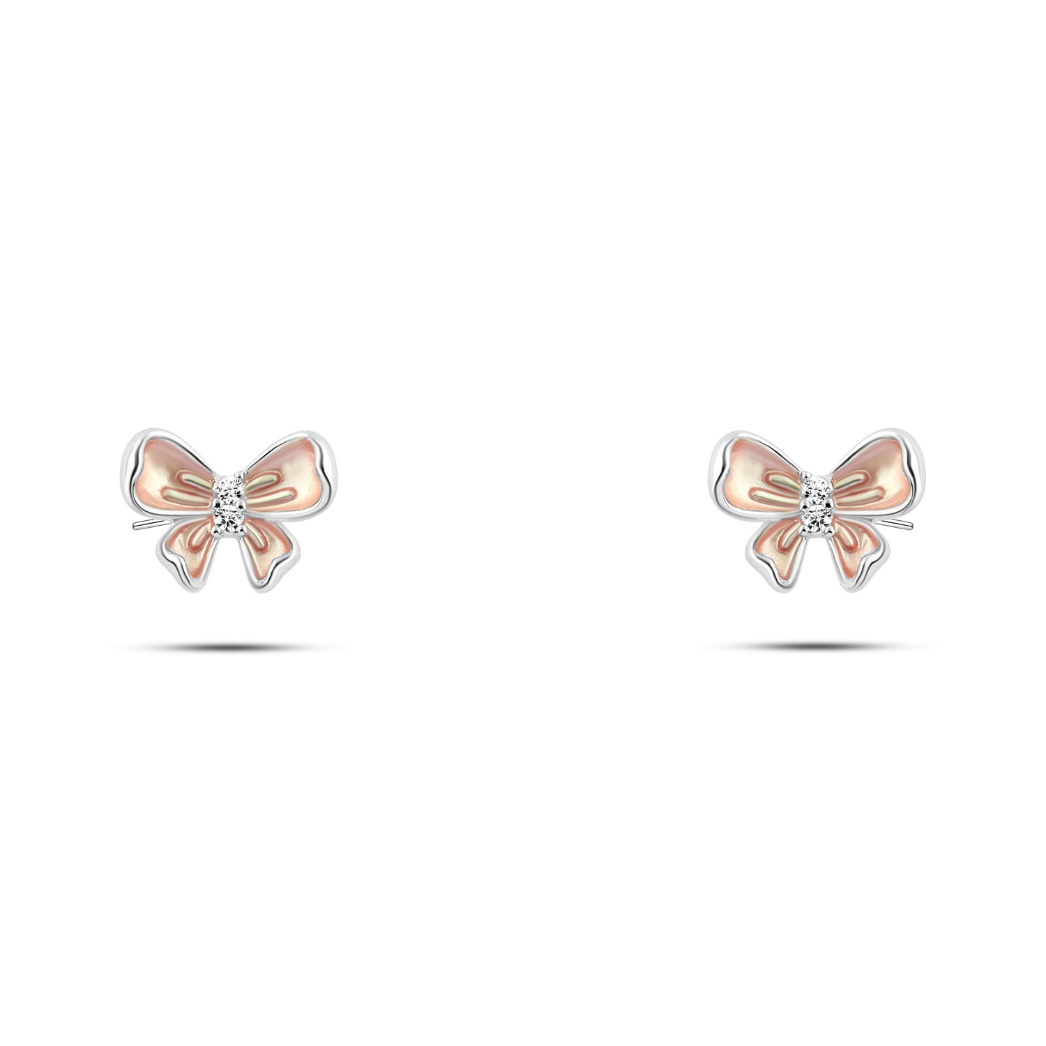 حلق فضة فيونكة رقيقة عيار 925 – تصميم وردي أنثوي