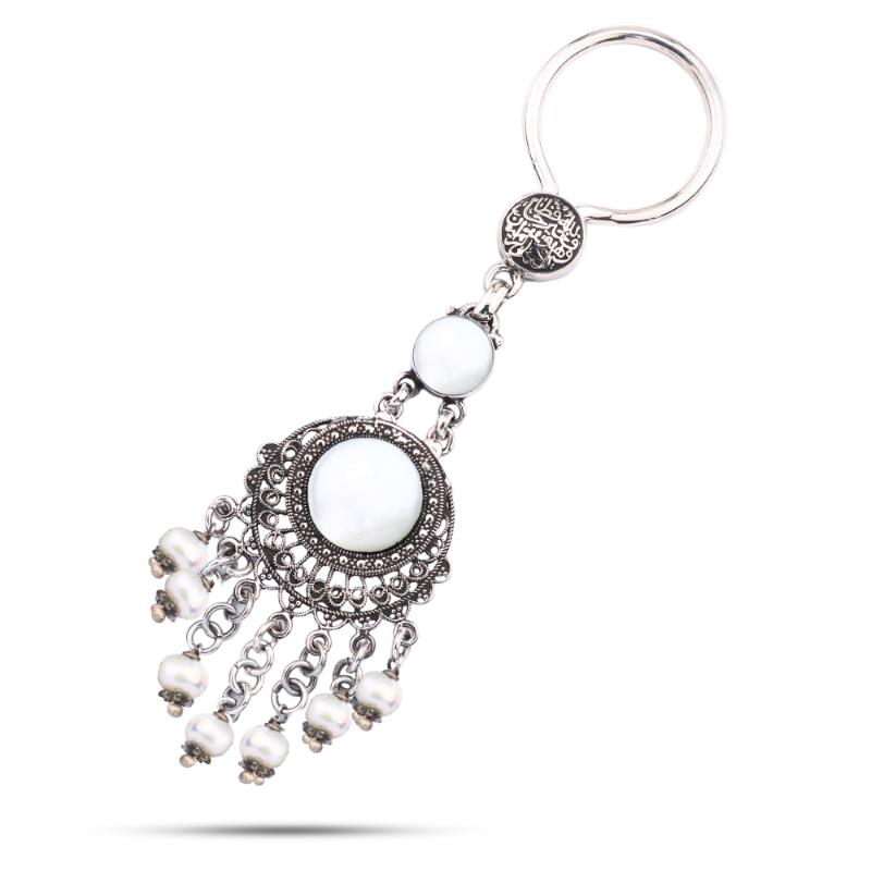 KP210 - ميدالية مفاتيح فضة مصري بحجر صدف