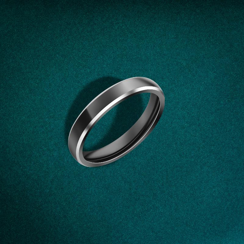 Men's Tungsten Ring in Black with Polished Edges