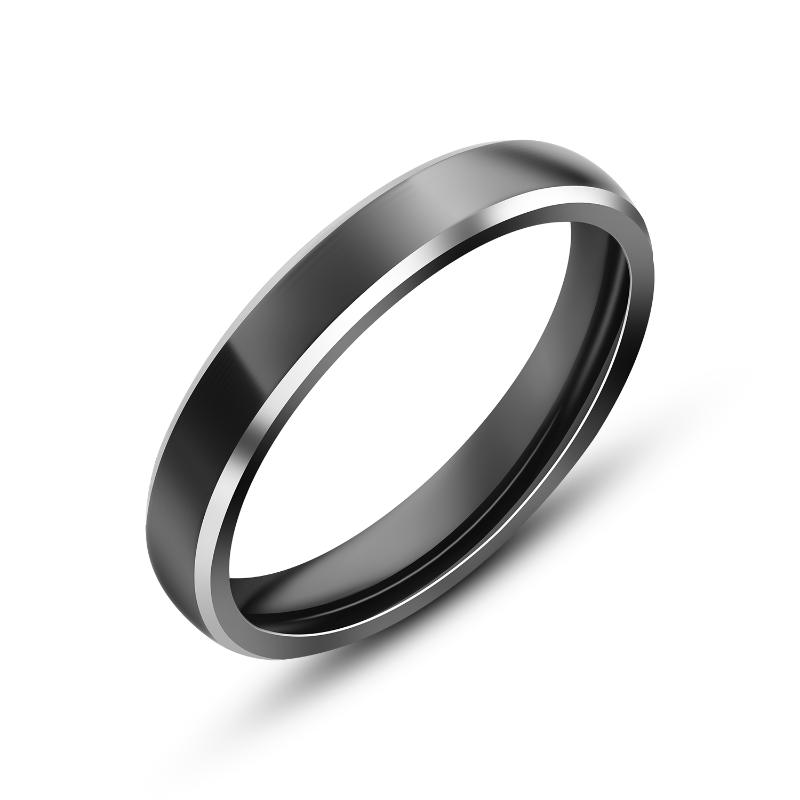 Men's Tungsten Ring in Black with Polished Edges