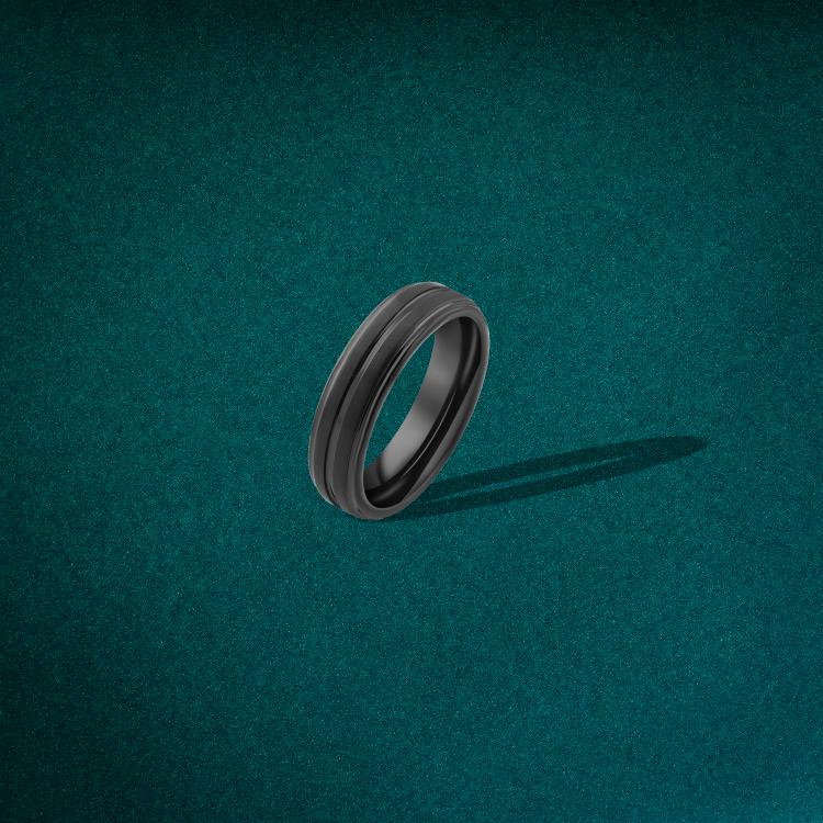 Men’s Black tungsten ring with glossy black stripe in the center
