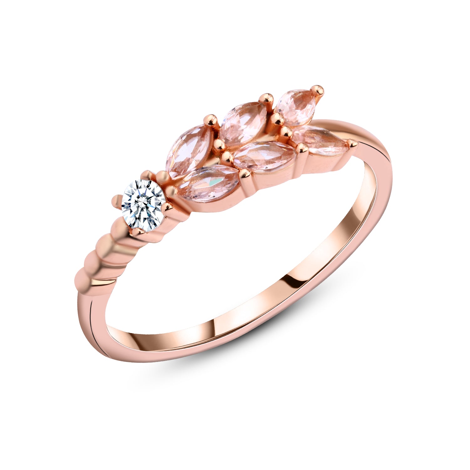 Soft Leaves Ring – Rose Gold Plated 925 Silver with Natural Morganite Stone