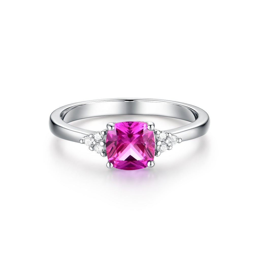 925 Sterling Silver Ring Crowned with a Pink Ruby Stone
