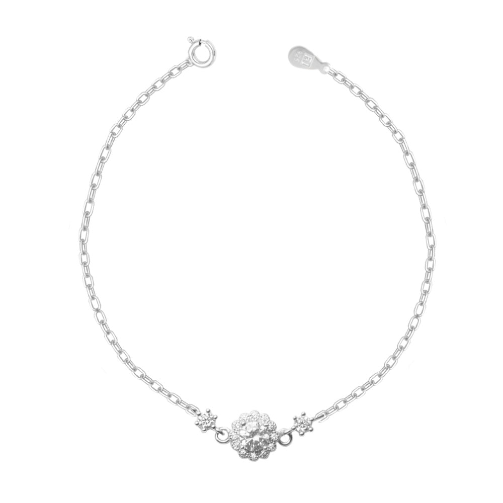 Women's 925 Sterling Silver Bracelet with Platinum Plating & Central Zircon Flower – Perfect for Gifts & Occasions

