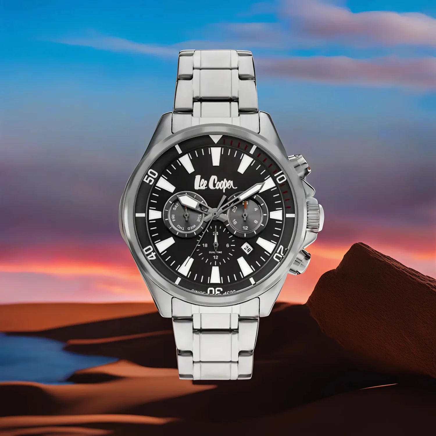 ساعة لي كوبر رجالي متعددة الوظائف بمينا سوداء – LC07846.350