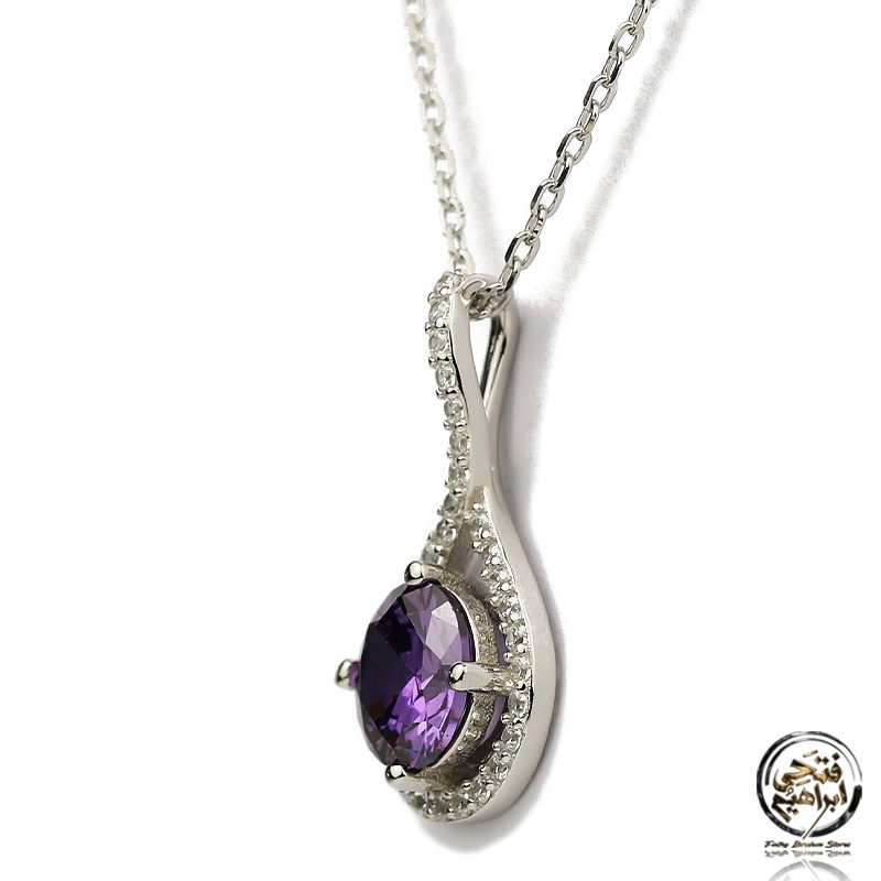 "925 Silver Necklace – Purple Glow with Round Zircon and Luxurious Silver Shine"