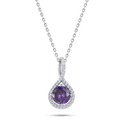 "925 Silver Necklace – Purple Glow with Round Zircon and Luxurious Silver Shine"