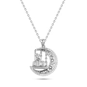 LNZ065 - عقد فضة عيار 925 علي شكل هلال ومسجد