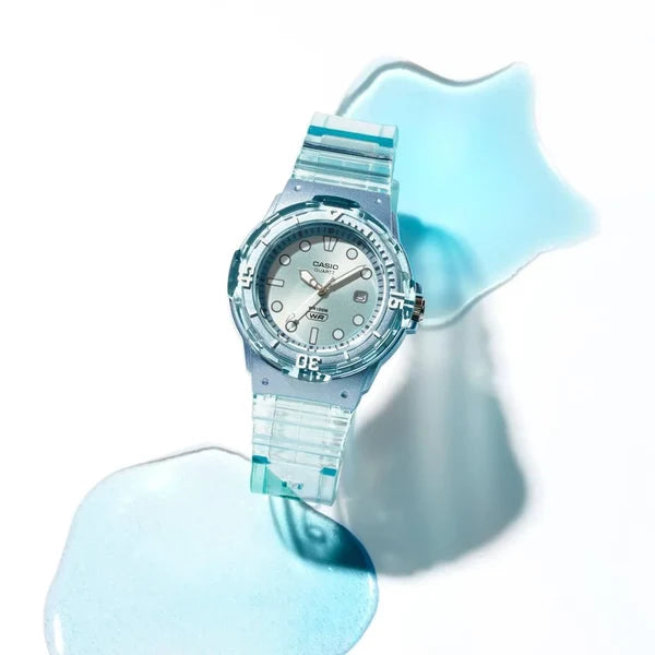 Casio Analog Women’s Watch – Transparent Blue Case and Strap