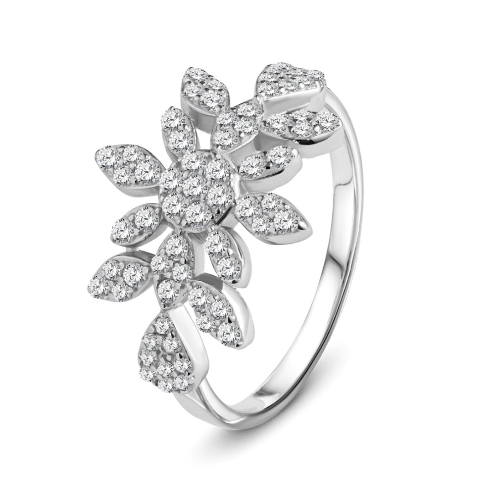 925 Sterling Silver Jewelry Set with Zircon – Floral Design Featuring Necklace, Bracelet, Ring, and Earrings

