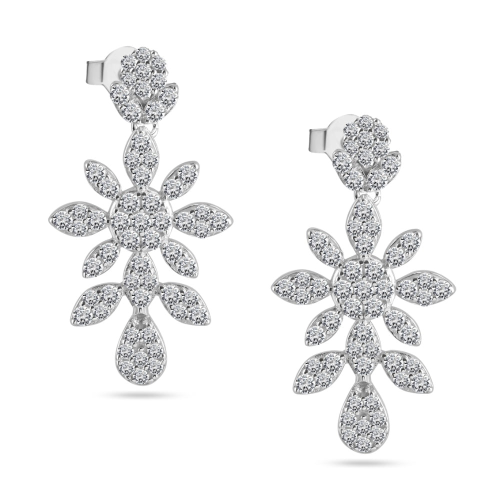 925 Sterling Silver Jewelry Set with Zircon – Floral Design Featuring Necklace, Bracelet, Ring, and Earrings

