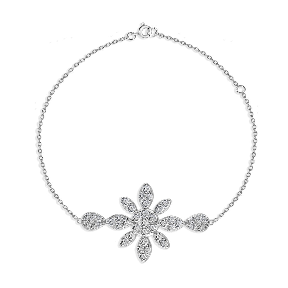 925 Sterling Silver Jewelry Set with Zircon – Floral Design Featuring Necklace, Bracelet, Ring, and Earrings

