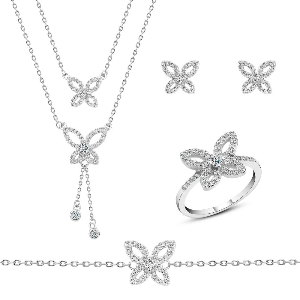 طقم فضة عيار 925 على شكل فراشات مرصعه بالزركون