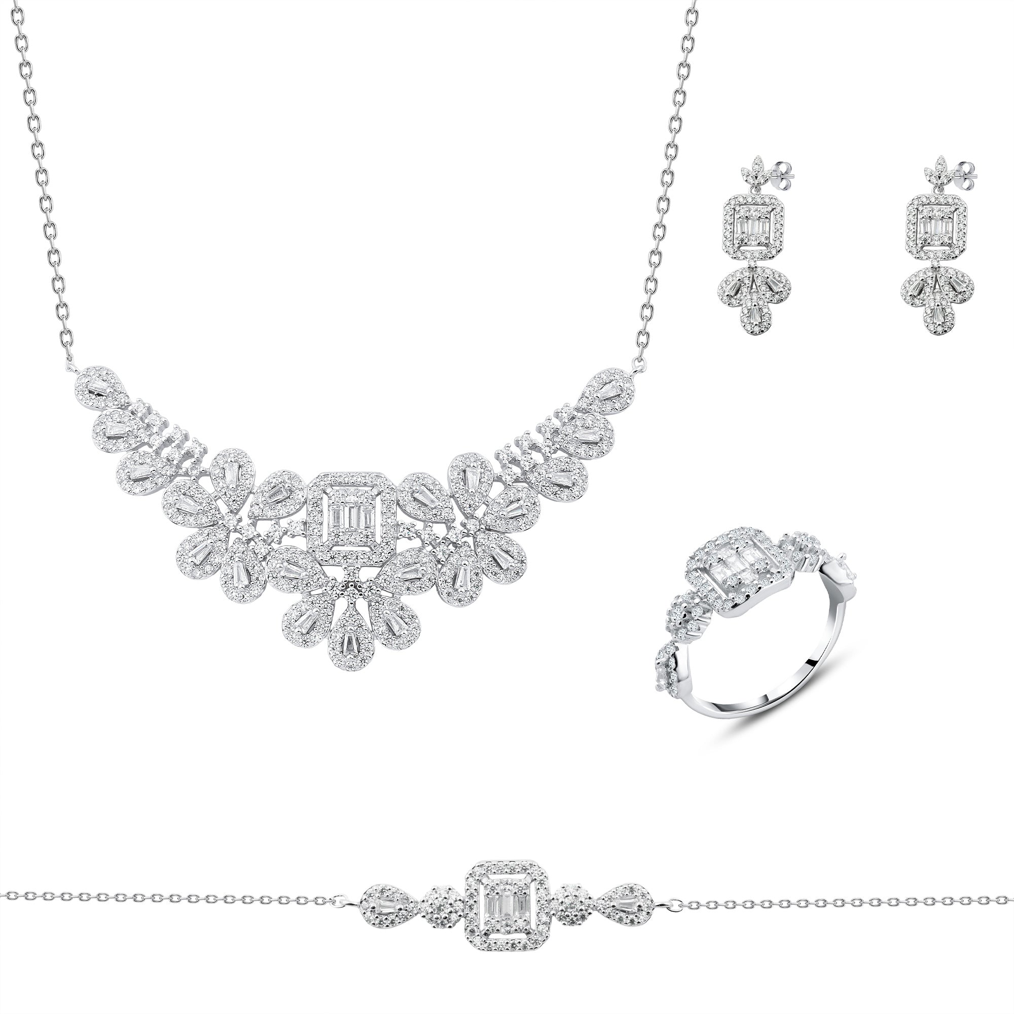 طقم الزهور الملكية فضة عيار 925