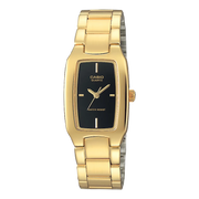 Casio Women's Analog Watch - Black Dial & Gold Stainless Steel Band