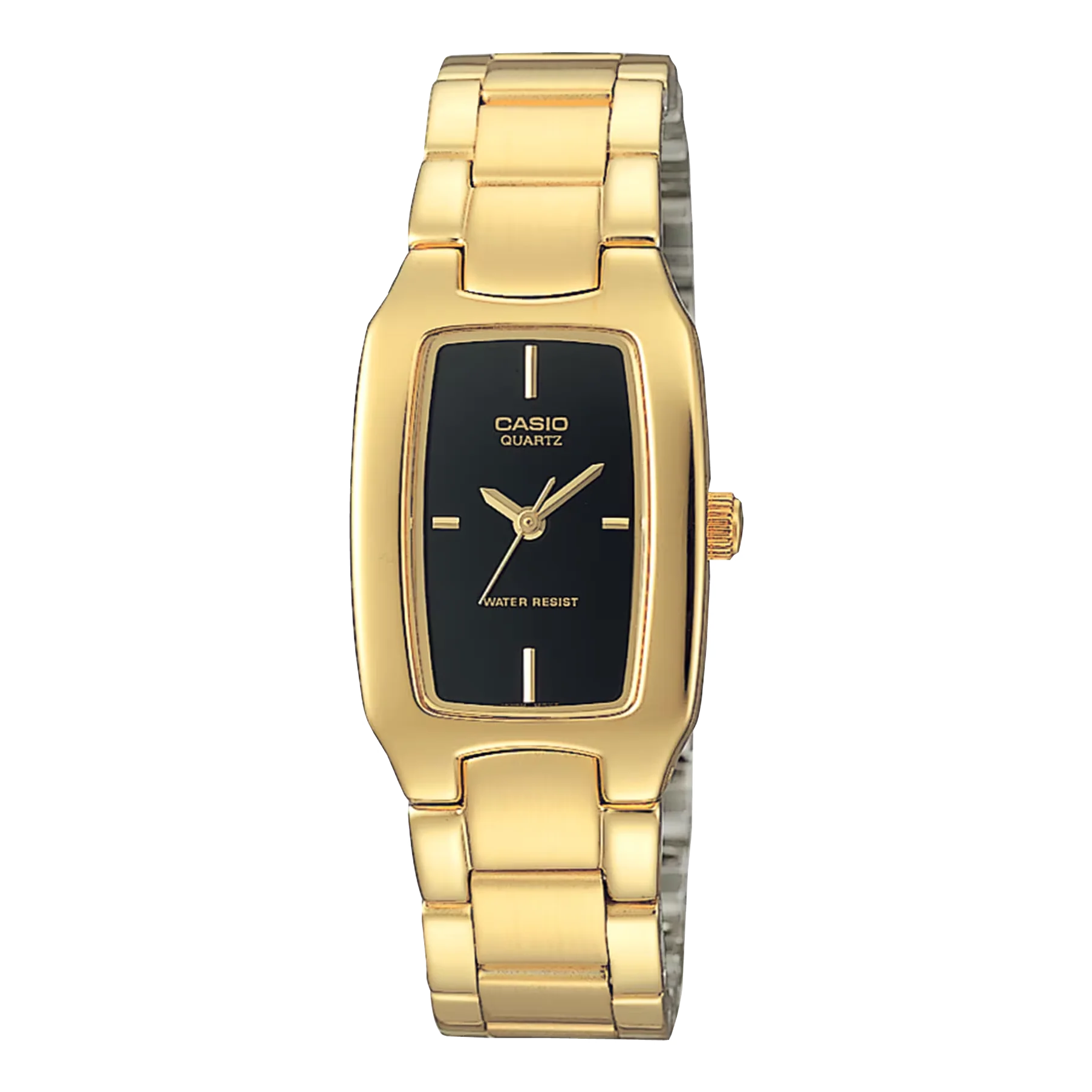 Casio Women's Analog Watch - Black Dial & Gold Stainless Steel Band