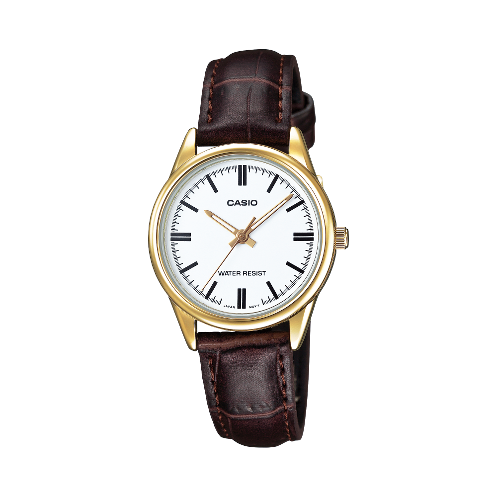 Casio Women's Watch LTP-V005GL-7AUDF Analog Display, White Dial, Brown Leather Strap