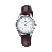 Casio Leather Brown White Dial Round Analog Watch for Women - LTP-V005L-7B3UDF