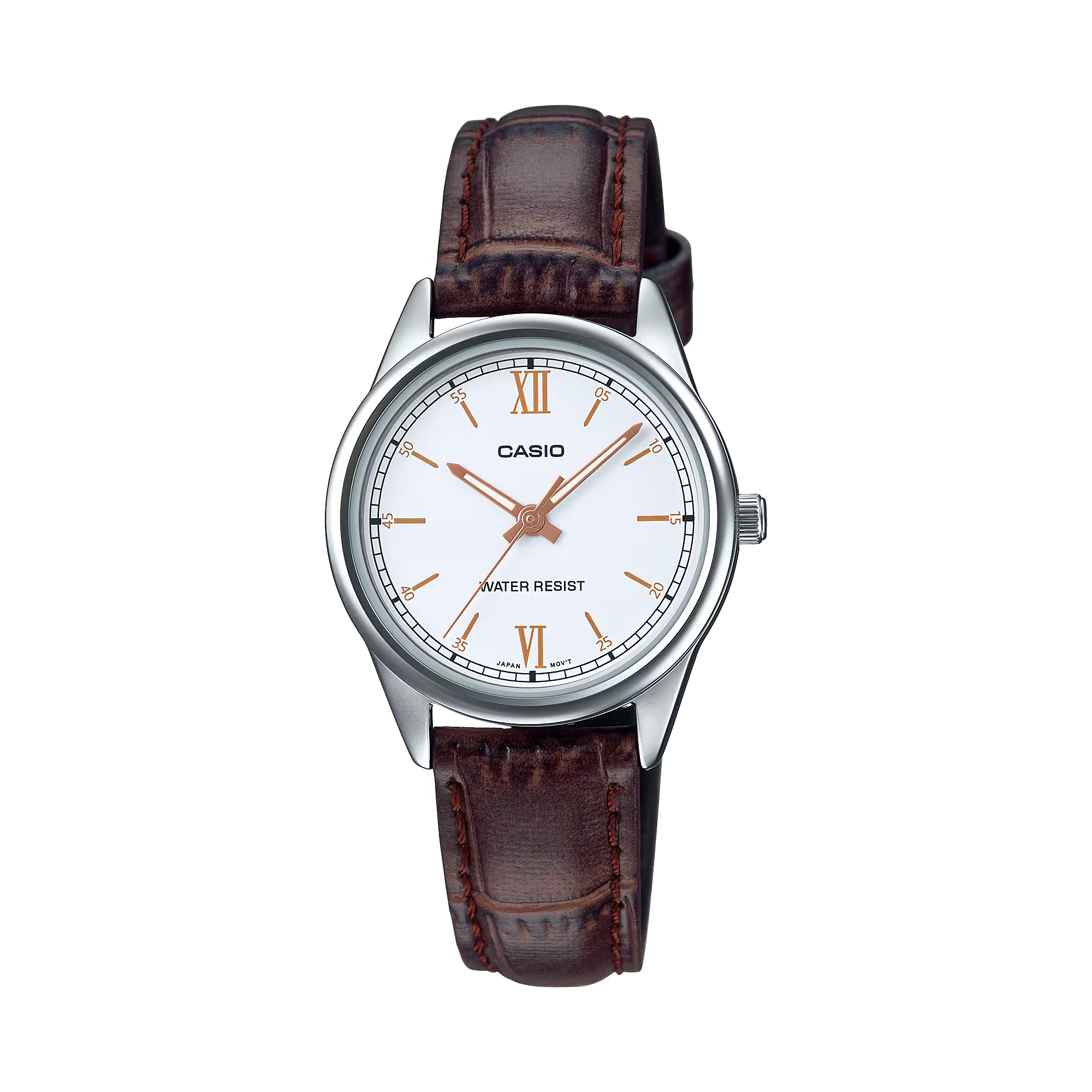 Casio Leather Brown White Dial Round Analog Watch for Women - LTP-V005L-7B3UDF