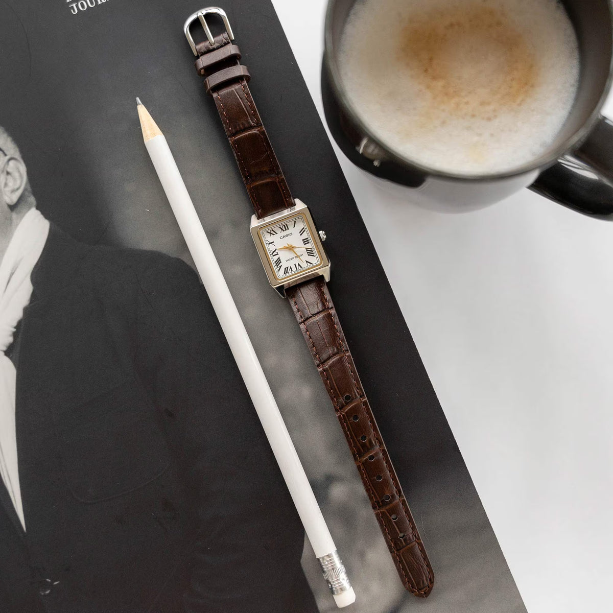 Casio Classic White Dial Brown Leather Strap Women's Watch