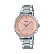 Casio Classic Analog Watch with Silver Strap and Soft Pink Dial for Women
