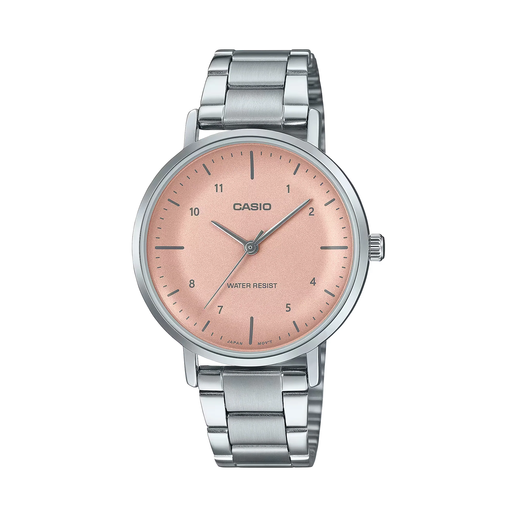 Casio Classic Analog Watch with Silver Strap and Soft Pink Dial for Women
