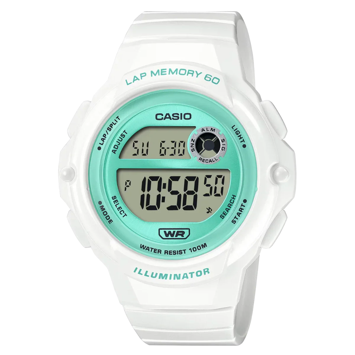 Casio Women's Digital Watch, Blue Dial, Round, White Resin Band - LWS-1200H-7A3VDF