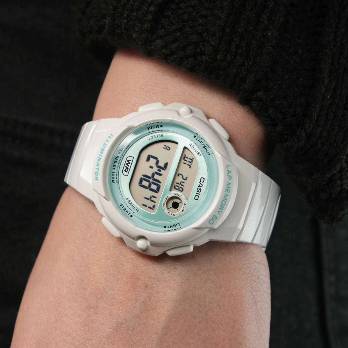 Casio Women's Digital Watch, Blue Dial, Round, White Resin Band - LWS-1200H-7A3VDF